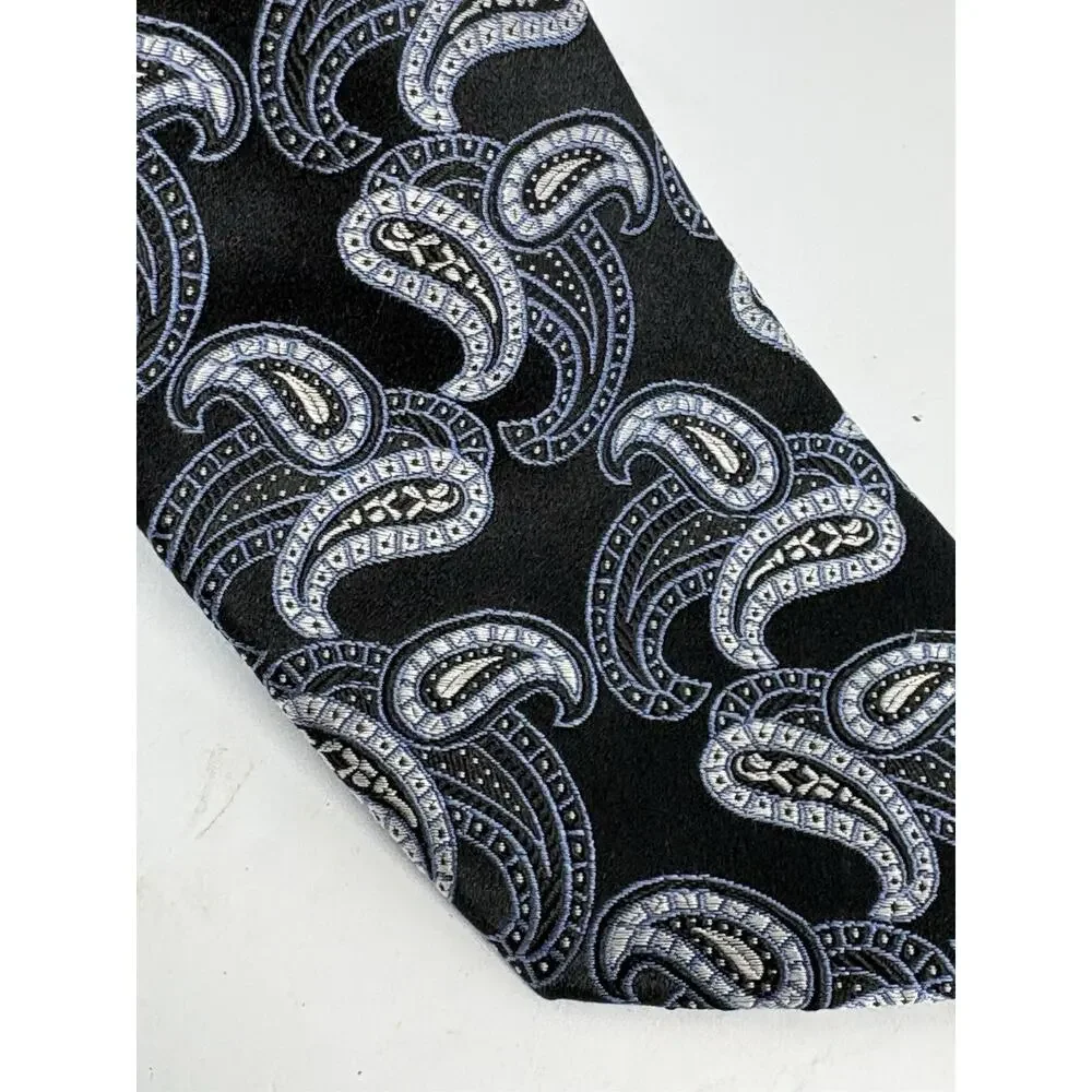 Michael Kors Mens 100% Silk Tie Black Blue Silver Paisley Designer Necktie